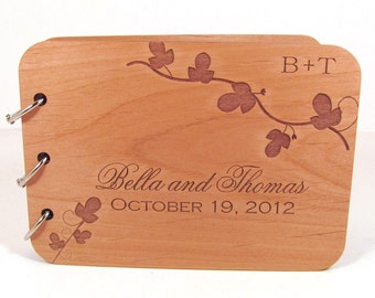 Wooden Wedding Guest Book - Leafy Vine Design