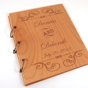 Wooden Wedding Guest Book Photo Album Formal Scroll Design image 1