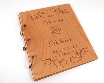 Wooden Wedding Guest Book Photo Album - Formal Scroll Design
