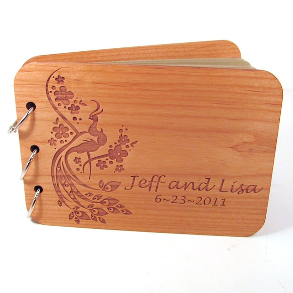 Echt houten bruiloftsgastenboek fotoalbum - Peacock Design