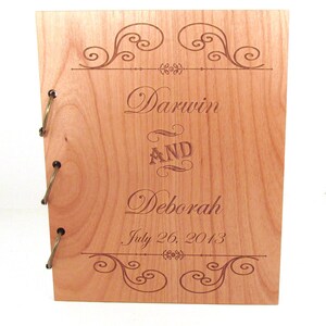 Wooden Wedding Guest Book Photo Album Formal Scroll Design image 2