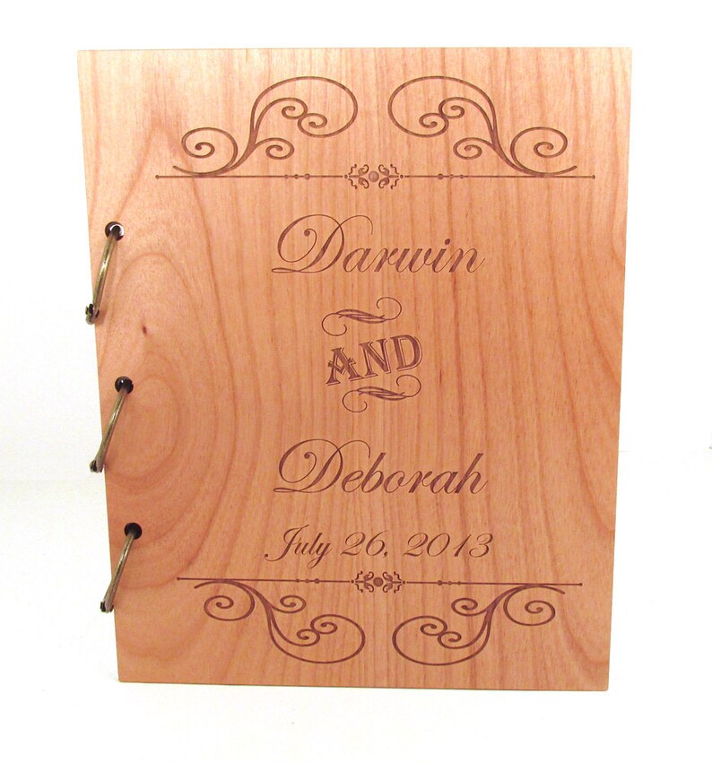 Wooden Wedding Guest Book Photo Album Formal Scroll Design image 2