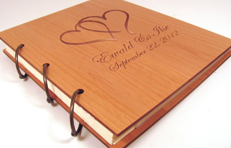 Wooden Wedding Guest Book Photo Album LARGE SIZE Double Heart Design