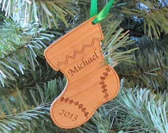 Personalized Wooden Christmas Ornament - Stocking Design