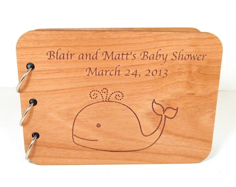 Whale Baby Shower Guest Book - Real Wood Cover - Personalized