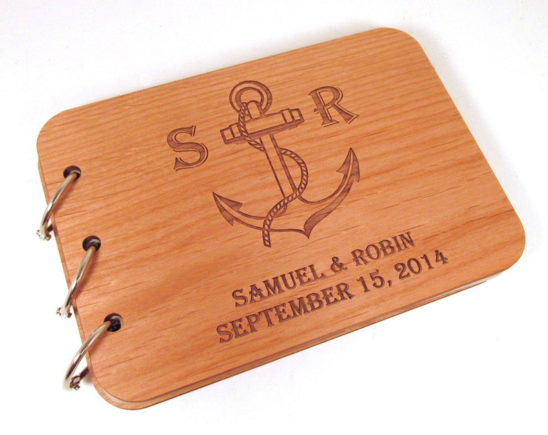 Wooden Anchor Guest Book Real Wood Covers image 3