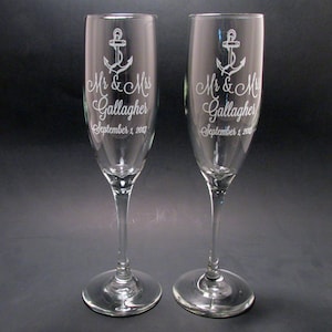 Personalized Anchor Champagne Flutes Wedding Toasting Flutes Set of 2 image 1