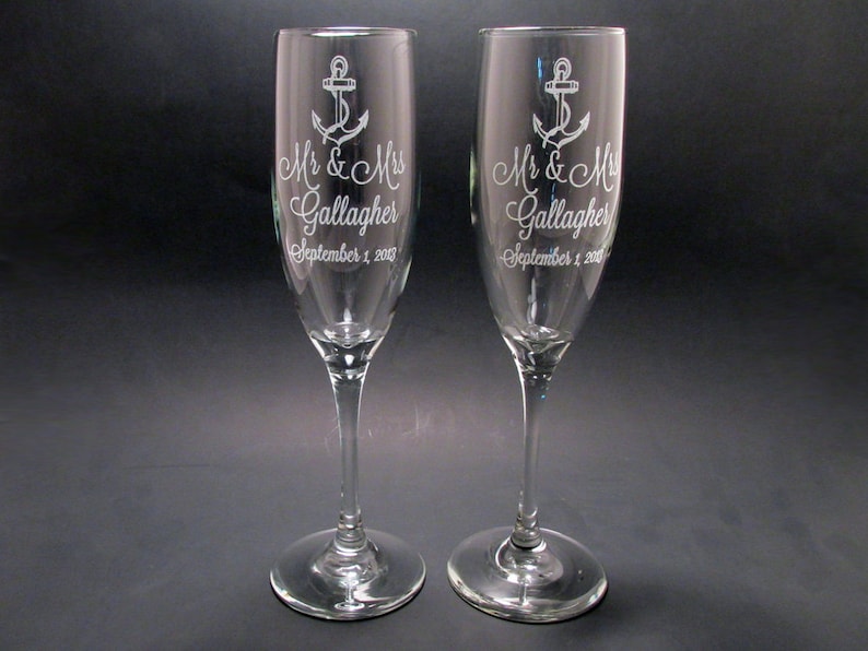 Personalized Anchor Champagne Flutes Wedding Toasting Flutes Etsy