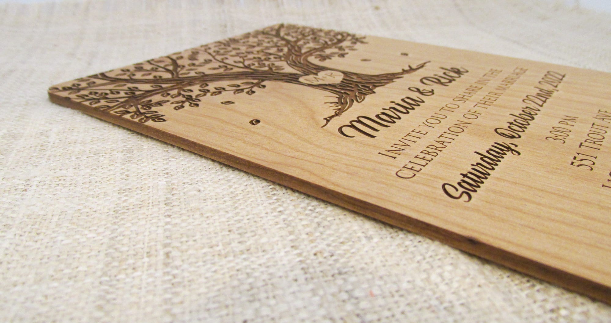 Engraved Wooden Tree Wedding Invitation - Real Wood Invitation - Etsy