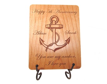 Anchor Anniversary Card - 5 Year Anniversary Wood Card - Personalized Engraving