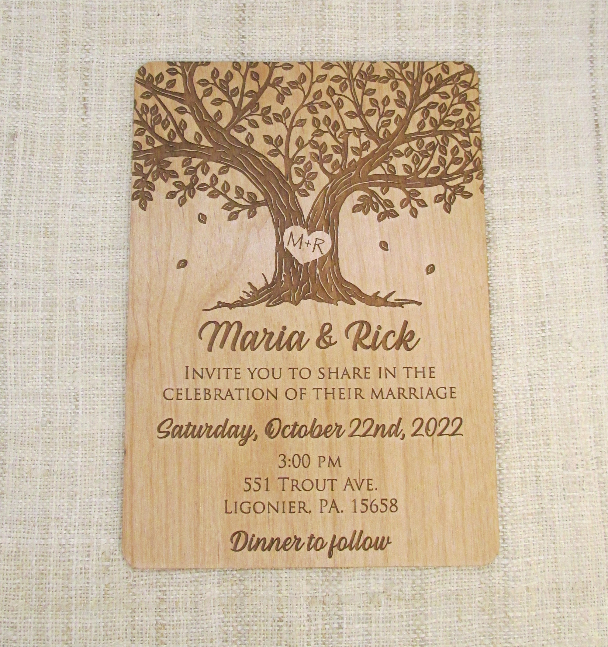 Tree Top Invitations Engraved Wooden Tree Wedding Invitation - Real Wood Invitation - Etsy