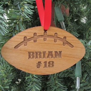 Football Wooden Christmas Ornament - Personalized Football Ornament - Custom Wood Ornament