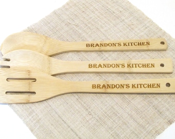 Personalized Bamboo Spoon Set - Engraved Custom Wooden Spoon Set of 3 - Personalized Utensils