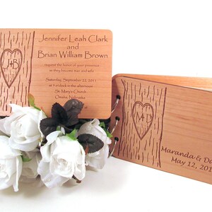 Engraved Wooden Wedding Invitation Real Wood Invitation image 5