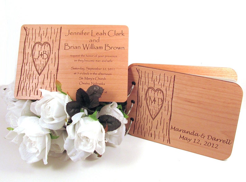 Engraved Wooden Wedding Invitation Real Wood Invitation image 5