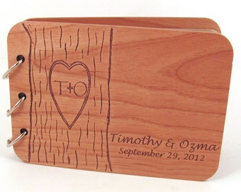 Wedding Guest Book - Carved Tree Design on Real Wood