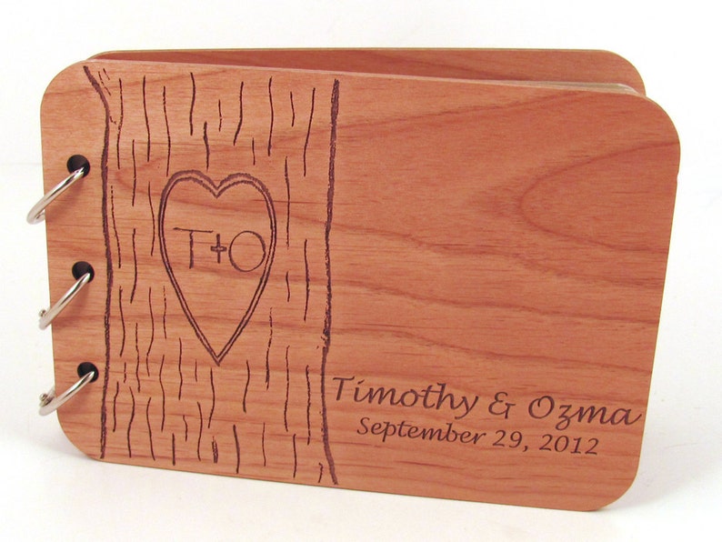 Wedding Guest Book Carved Tree Design on Real Wood image 1