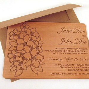Flower Bouquet Wooden Wedding Invitation - Floral Wedding Invitation - Real Wood Invite