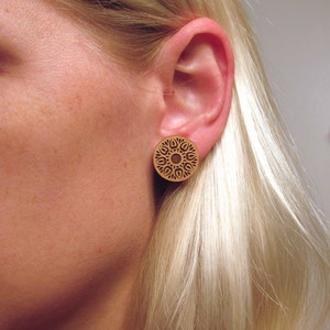 Wooden Post Earring Studs Sun Burst Design Mandala Earrings Flower Earrings image 5