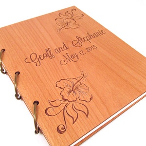 Wooden Wedding Guest Book Photo Album LARGE SIZE - Hibiscus Design