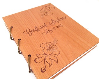 Wooden Wedding Guest Book Photo Album LARGE SIZE - Hibiscus Design