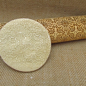 Engraved Rolling Pin - Embossed Scroll Cookie Stamp - Designer Rolling Pin