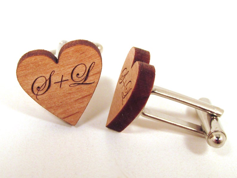 Personalized Heart Cuff Links Engraved Wooden Cuff Links image 3
