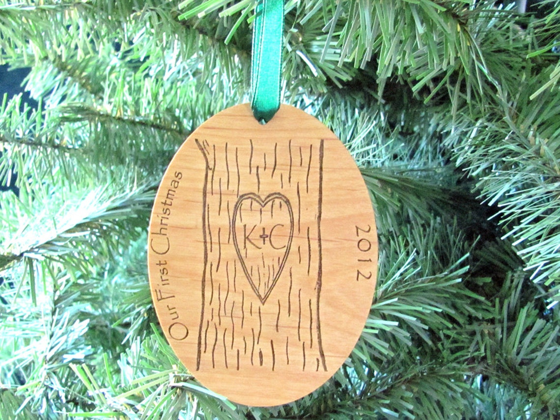 Christmas Ornament for the Newlyweds Carved Tree First Etsy