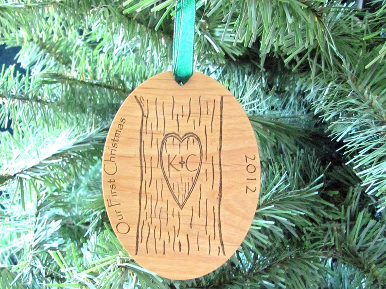 Christmas Ornament for the Newlyweds Carved Tree First Christmas Ornament image 3