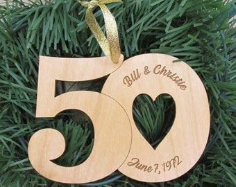 Wood Anniversary Ornament - Custom Wooden Ornament - Golden Anniversary - Silver Anniversary - Personalized Ornament