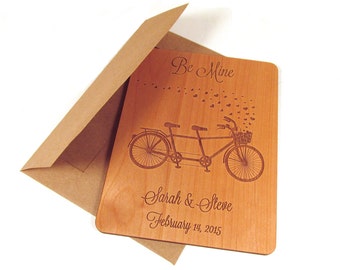 Tandem Bike Valentine Card - Wooden Valentine's Day Card - Personalized