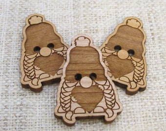 Wooden Gnome Buttons - Laser Engraved Wood Buttons