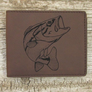 Cartera de cuero grabada - Cartera plegable de cuero sintético Bass Fish