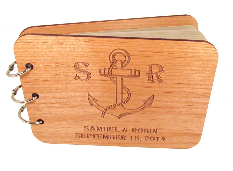 Wooden Anchor Guest Book Real Wood Covers image 2