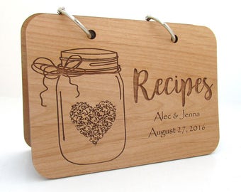 Mason Jar and Heart Wood Recipe Book - Real Wooden Book Covers