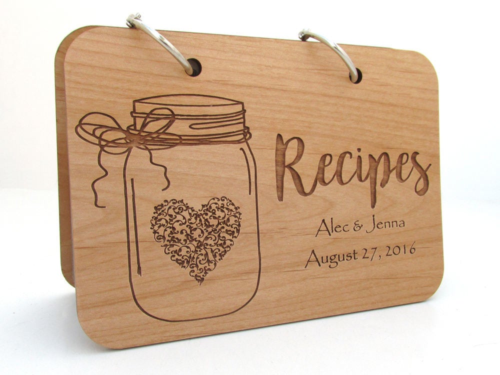 Mason Jar And Heart Wood Recipe Book Real Wooden Covers 50