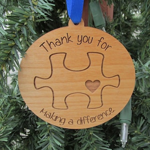 Autism Ornament - Wooden Autism Christmas Ornament - Autism Thank You Gift