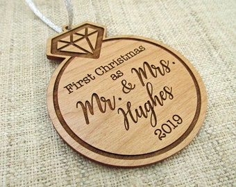 First Christmas as Mr and Mrs Ornament - Wedding Christmas Ornament - Personalized Wooden Ornament for Marriage