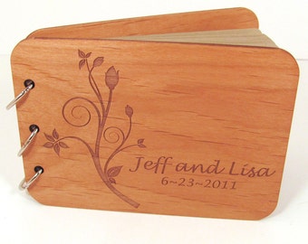 Real Wood Guest Book Photo Album for Weddings and Special Events - Flower Bud Design