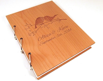 Love Birds Wooden Wedding Guest Book Photo Album - LARGE SIZE