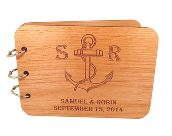 Wooden Anchor Guest Book - Real Wood Covers