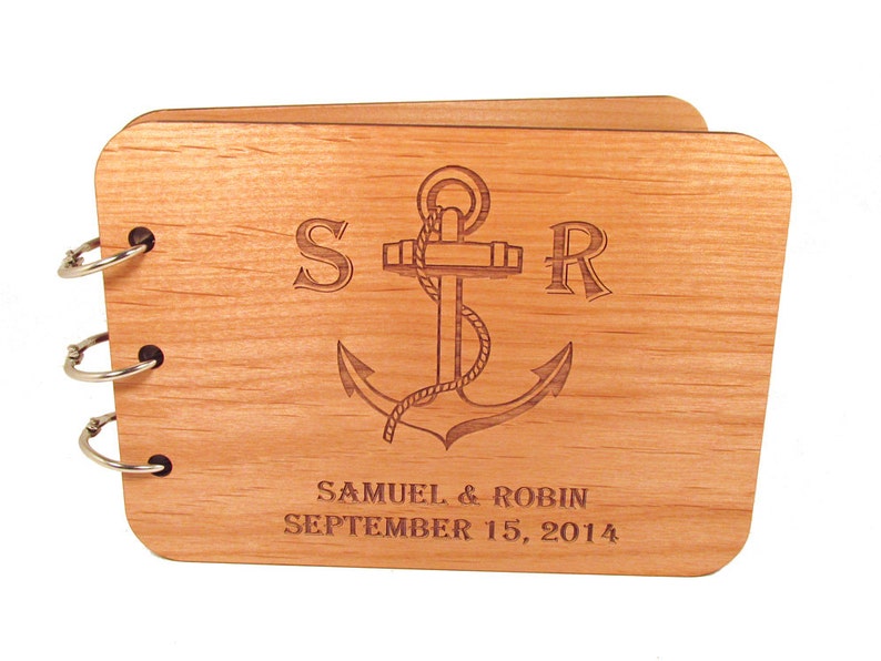 Wooden Anchor Guest Book Real Wood Covers image 1