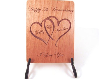 Anniversary Card - 5 Year Anniversary Wood Card - Personalized Engraving