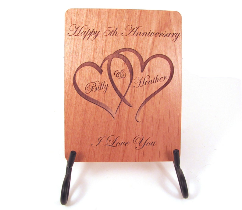 Anniversary Card 5 Year Anniversary Wood Card Personalized Engraving image 1