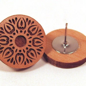 Wooden Post Earring Studs Sun Burst Design Mandala Earrings Flower Earrings image 2