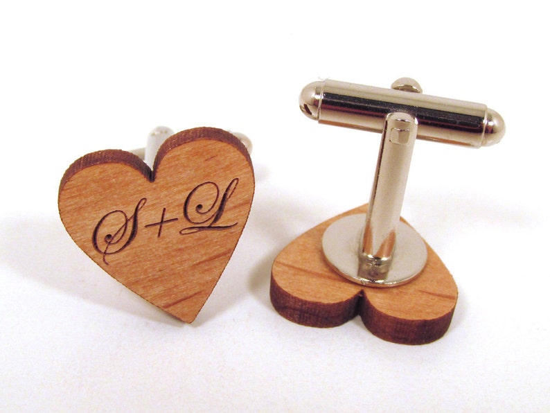 Personalized Heart Cuff Links Engraved Wooden Cuff Links image 2