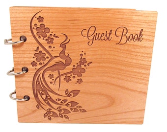 Peacock Wedding Guest Book - Ready to Ship - Real Wood Covers