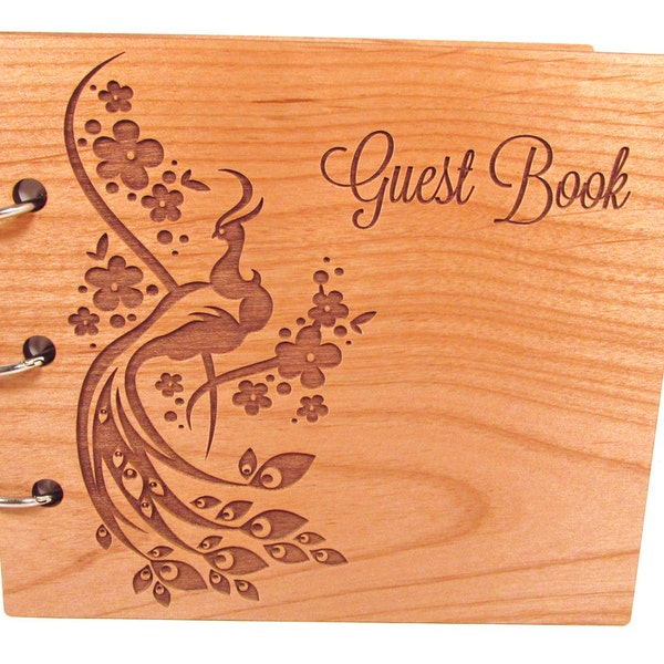 Peacock Wedding Guest Book - Ready to Ship - Real Wood Covers