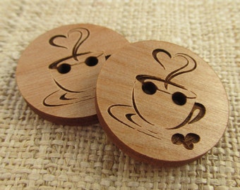 Coffee Wooden Buttons - Engraved Laser Cut Coffee Cozy Buttons