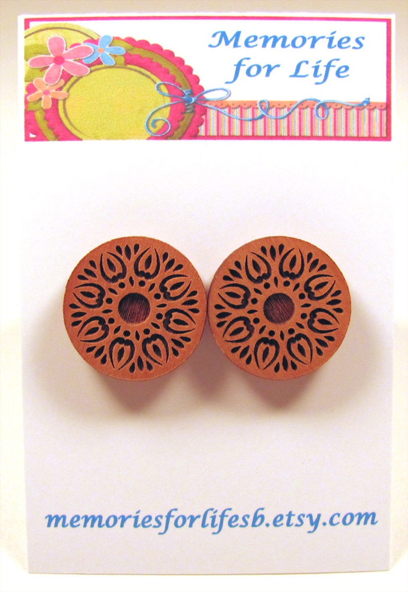 Wooden Post Earring Studs Sun Burst Design Mandala Earrings Flower Earrings image 4